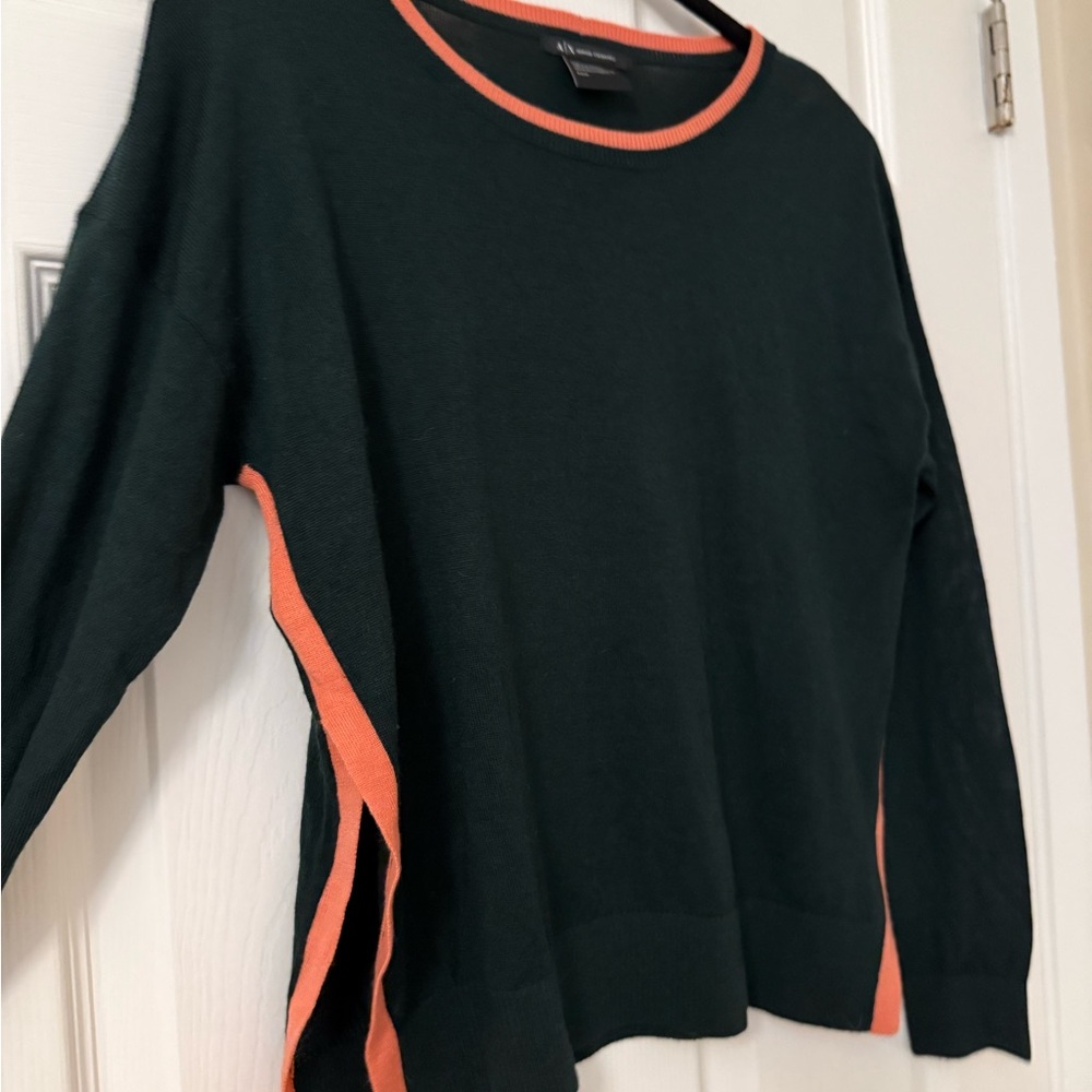 Armani Exchange Dark Green Sweater with Orange Trim
